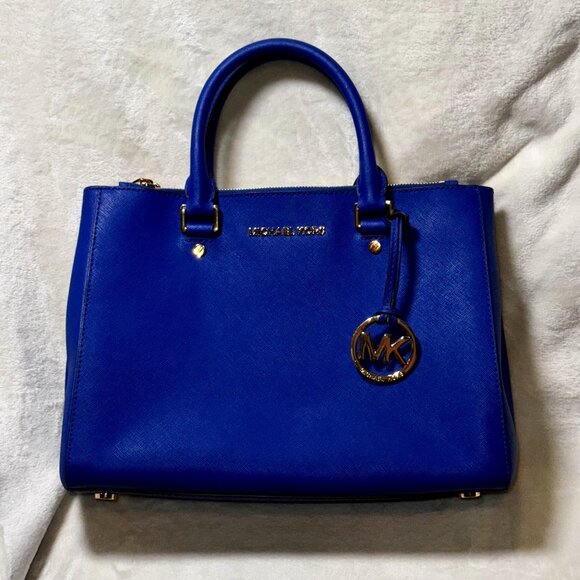Michael Kors Cobalt Blue Satchel 💙 Gold Hardware + Strap + Dust Bag - Picture 1 of 9